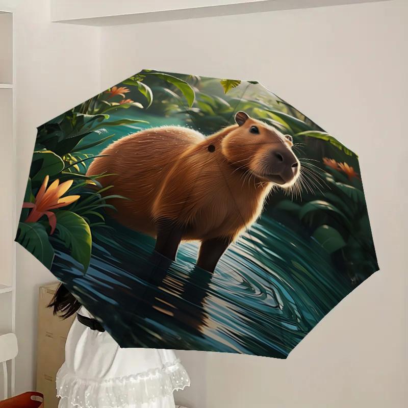 1pc Capybara, Jungle Fashionable Automatic Opening/Closing Folding Umbrella with 8 Iron Bones, Plastic Handle yy251015054