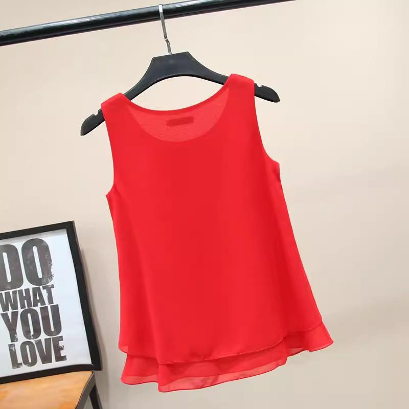 

Шифоновая двухслойная майка в корейском стиле - Женская универсальная летняя майка без рукавов Medium красный