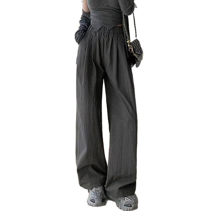 Korean-Style High-Waist Wide-Leg Summer Pants for Women - Ice Silk, Floor-Length