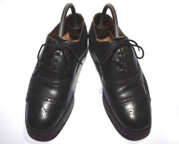 Rolls Italy Vintage Goodyear Leather Semi-Brogue Punch Cap Toe Size 24.5-25.0-25.5 Black(USED)