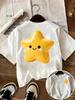 Summer Cute Yellow Star Graphic Tee Kawaii Smiley Star Print TShirt for Women Casual Oversized White Tee Harajuku Aesthetic