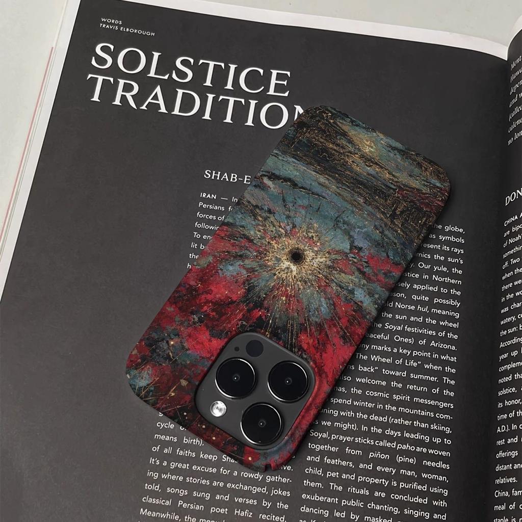 Dramatic Artistic Red-Blue Scene Vintage Painterly Phone Case for iPhone 17 16 15 14 11 12 13 Pro Max Air Plus Back Cover