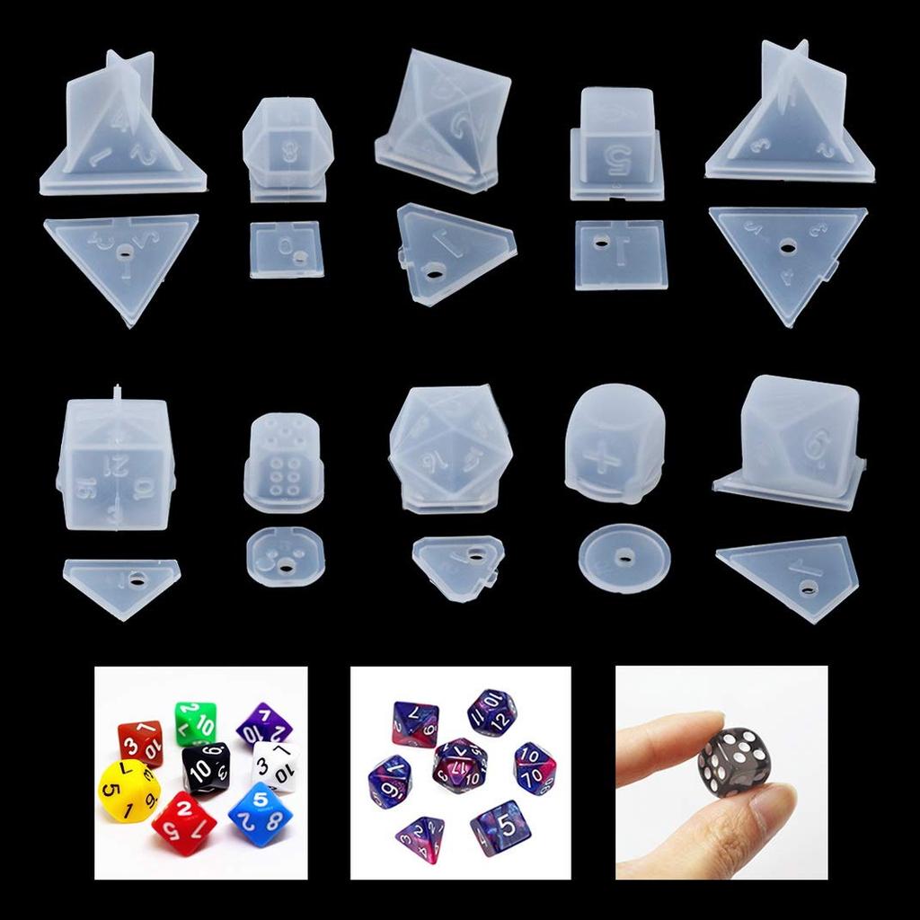 DIYBravo Silicone Mold, Dice Shape, Polyhedron, 10 Types, 10 Sets, Numbers, DIY Epoxy Resin, UV Resin, Tabletop Game, Mahjong, Keychain, Pendant (Dice