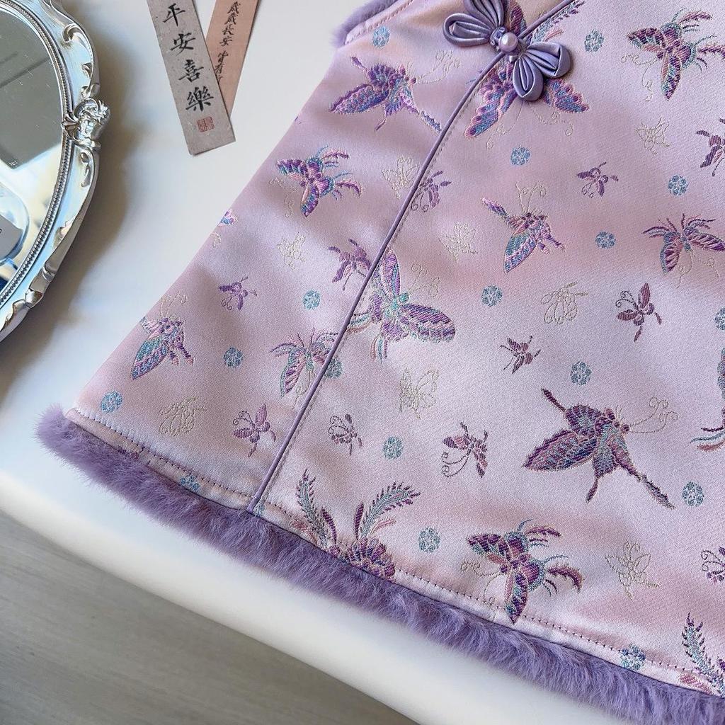 Winter Chinese Style Jacquard Cheongsam Dress for Girls - AWA871