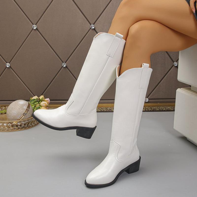 

Осень новый ретро простой ковбойские сапоги маленький квадратный носок толстый каблук средний каблук полусапожки дети 41 белый