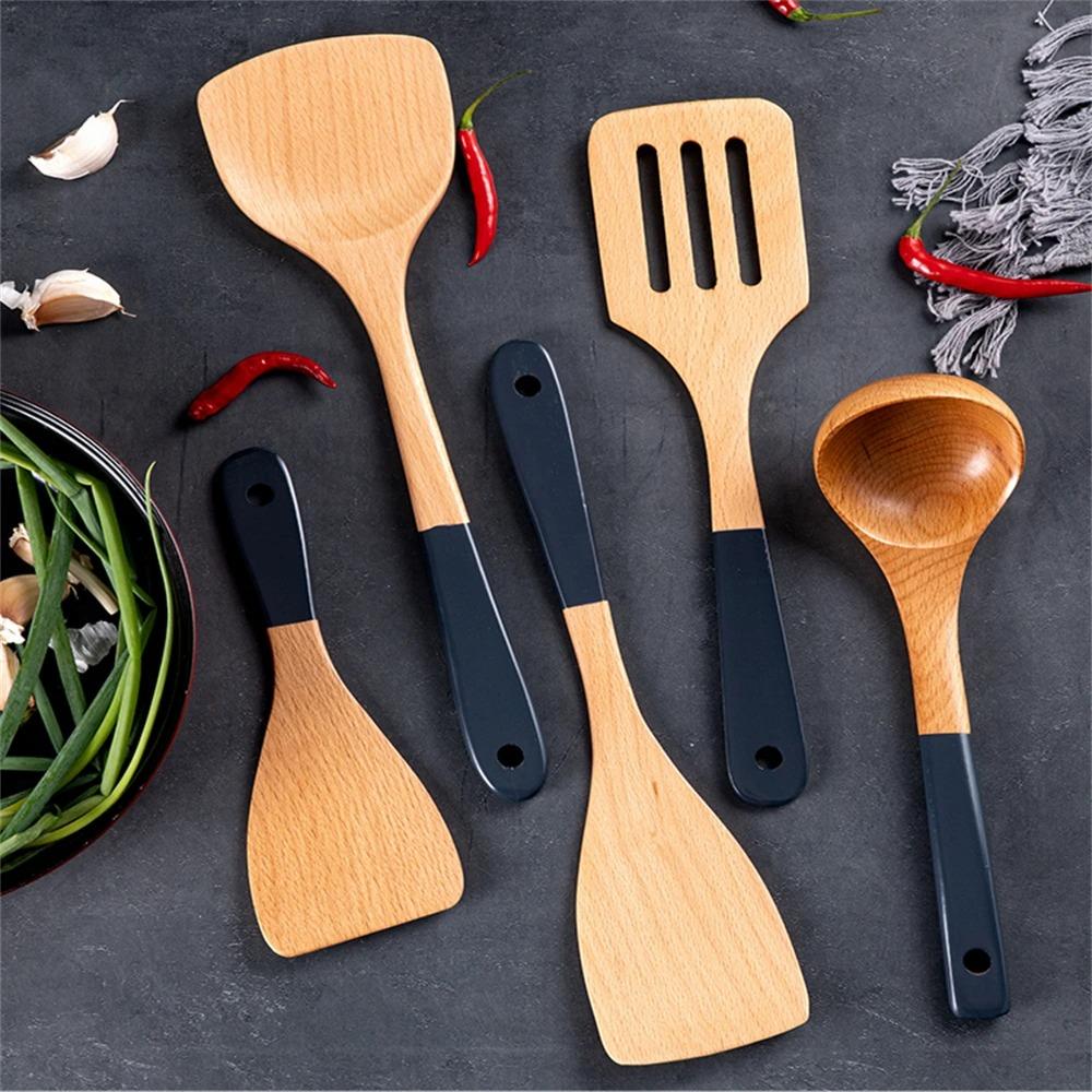 3/5 Pcs Long Handle Wooden Cooking Kitchenware Set Non-stick Cooking Utensil Set  Non-stick Pan