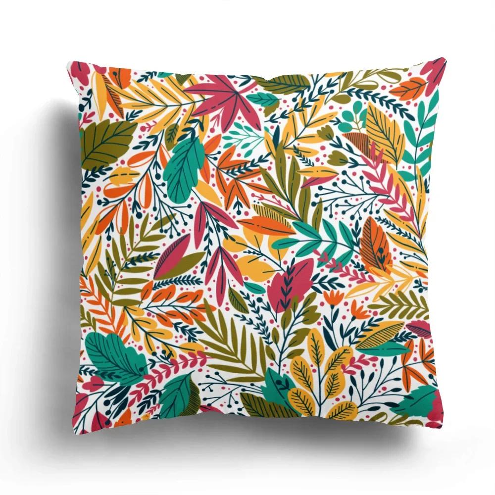 Home Decor Colorful Floral And Leaf Patterned Pillow Covers Pattern Cushion Cover Suitable For Sofa Bedroom Car Pillow Cover