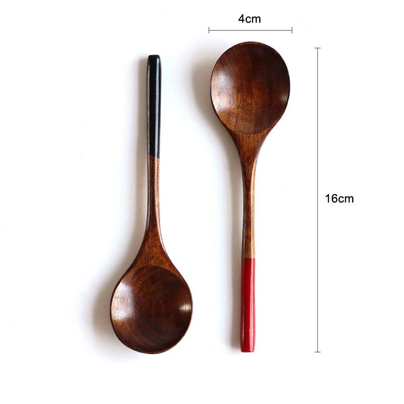 2Pcs Small Wooden Spoons Japanese Style Soup Dessert Spoon Cute Teaspoon Coffee Mixing Spoon Kitchen Natural Wood Tableware
