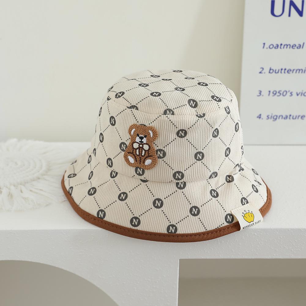 Kids' Autumn/Winter Corduroy Bear Patch Fisherman Hat - Korean Style Graffiti Duckbill Baseball Cap