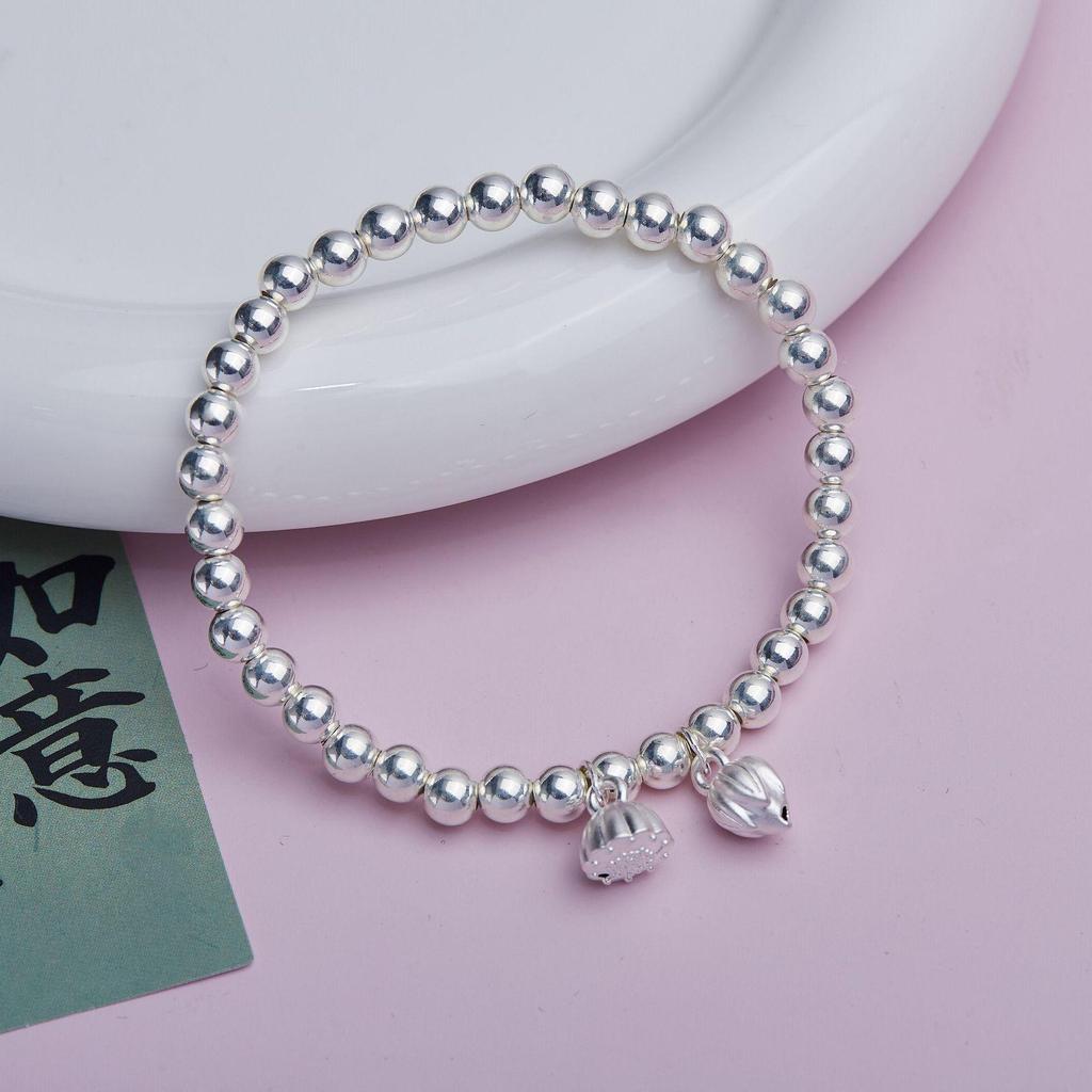 Two Lives Joy Sterling Silver S999 Lotus Pod Bead Bracelet - Pure Silver Women's Fresh Style Accessory