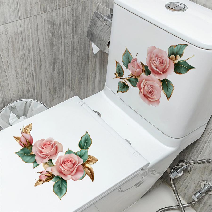 Self-adhesive Powder Rose Gold Edge Toilet Sticker Set - Bathroom Toilet Tank Decorative Sticker Pack
