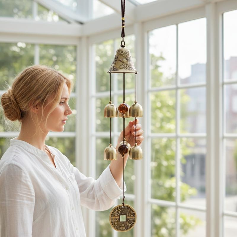 Latest 6 Copper Bells Outdoor Metal Wind Chimes - Decorative Hanging Ornament For Yard & Garden, Ideal For Home Outdoor Decorati
