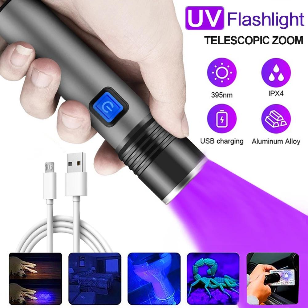 15W UV 365nm High Power Blacklight USB Flashlight Invisible Ink Marker Cat Dog Urine Tinea Ore Money Scorpion Fluorescence Light