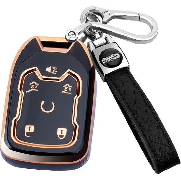 For GMC Key Fob Cover With Keychain, Key Case Shell TPU Full Protection Compatible With GMC Chevy Silverado Suburban Tahoe Acadia Terrain Yukon