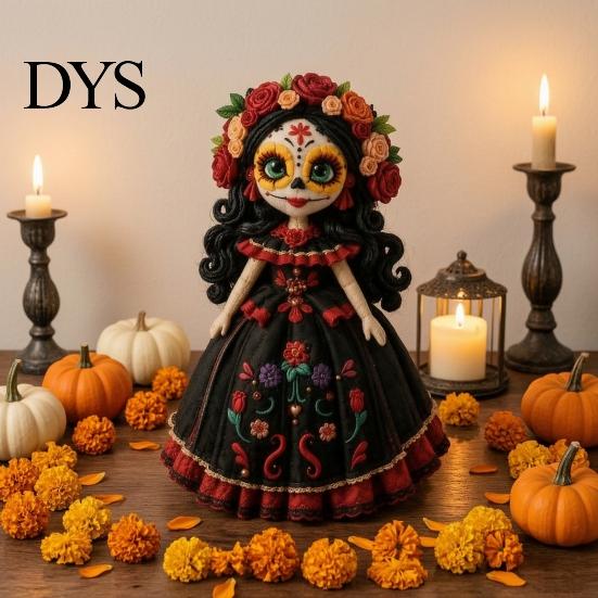 Volkskunstpuppen Bastelset Tag der Toten Patchwork DIY-Set, Zuckerschädel Nähen Bastelsets für Erwachsene, Feiertags-Andenken-Herstellungsmaterialien Halloween