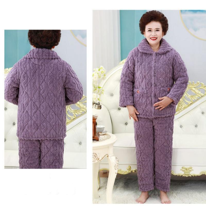 Mother Quilted Pajamas Three-layer Thick Coral Fleece Home Service Women's Plus Size Pajamas Set