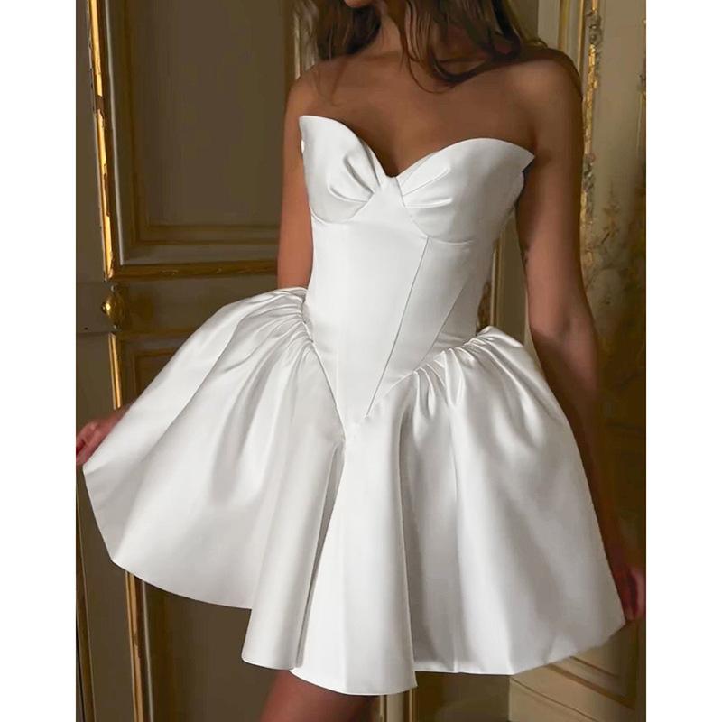 2026 European and American New Waist Dress Short Skirt Sexy Temperament A Swing One-word Shoulder Tube Top Dress Dress Women