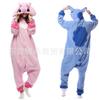 Cartoon Animal Onesie Pajamas Blue Stitch Fleece Couple Loungewear Kids