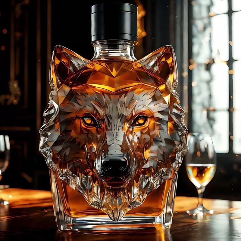 Artistic Wolf Head Decanter High Borosilicate Glass Wine Bottle Bourbon Dispenser For Gift And Collectors Home Bar
