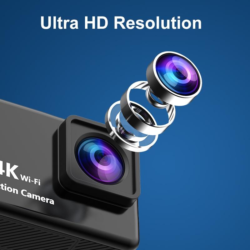 4K Ultra HD Action Camera with WiFi 30M Waterproof Sport Camera 2.0" Screen 900mAh Battery for Outdoor Cycling Diving Vlog
