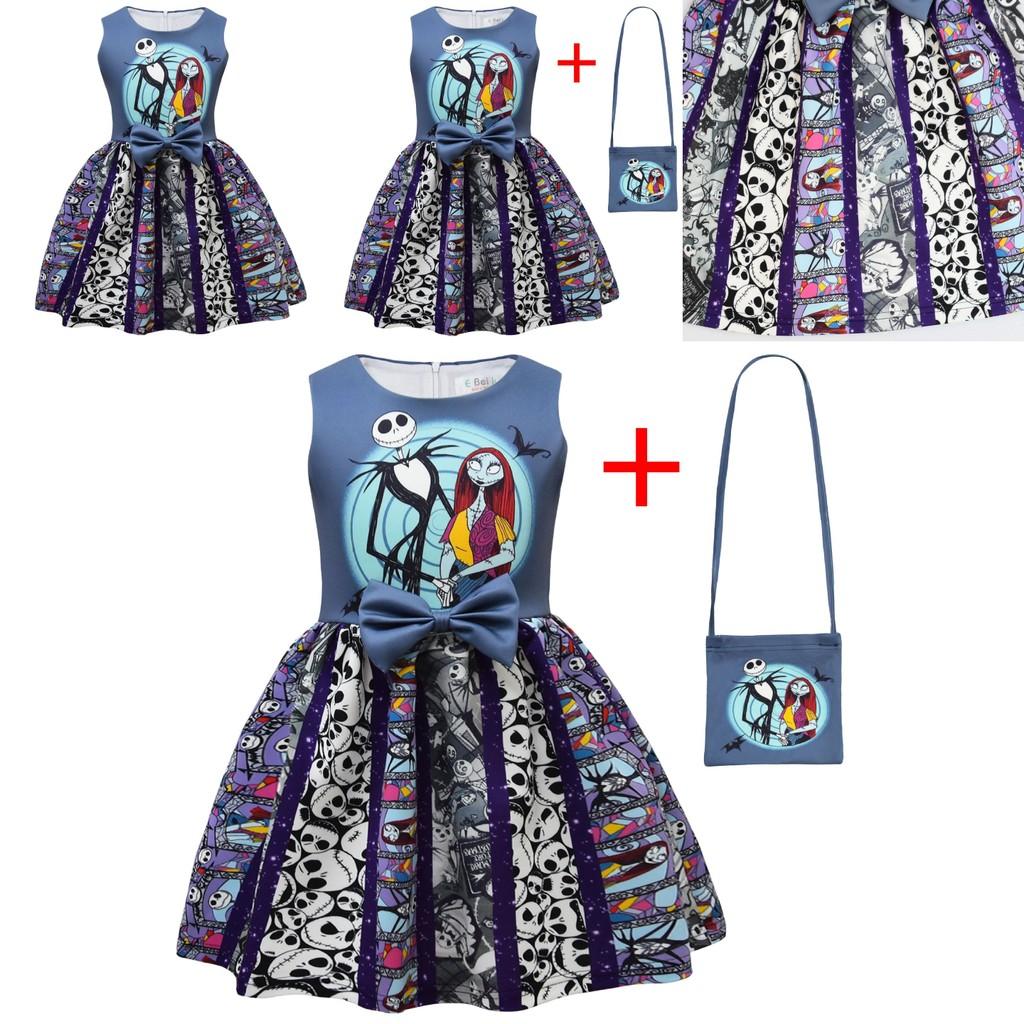 The Nightmare Before Christmas Halloween Princess Dress With Bow And Bag For Girls Age 3 To 8
