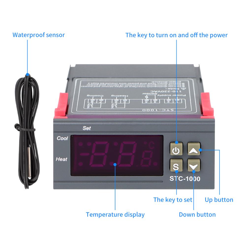 STC-1000 Temperature Controller 12V 24V 220V Digital Thermostat Thermoregulator Incubator Relay LED 10A Heating Cooling