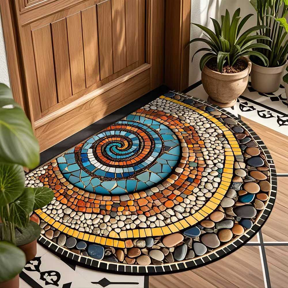 60*90cm Retro Pebble Semi-Circular Floor Mat, Diatom Mud Floor Mat, Entrance Foyer Carpet, Dirt-Resistant And Easy-To-Maintain Floor Mat