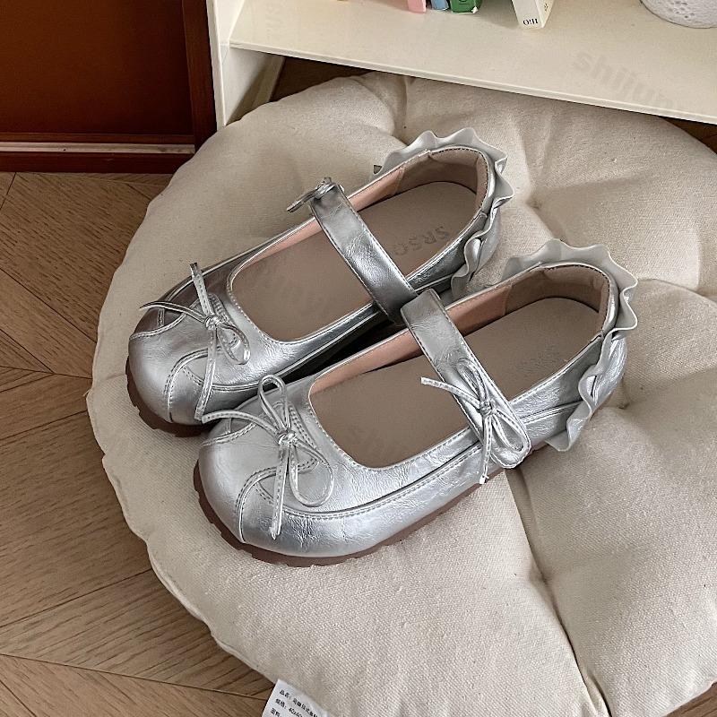 Women's Flat Ballet Shoes 2025 Autumn New Vintage Bow Knot Mary Jane Shoes Lightweight Comfortable Non Slip Casual Shoes