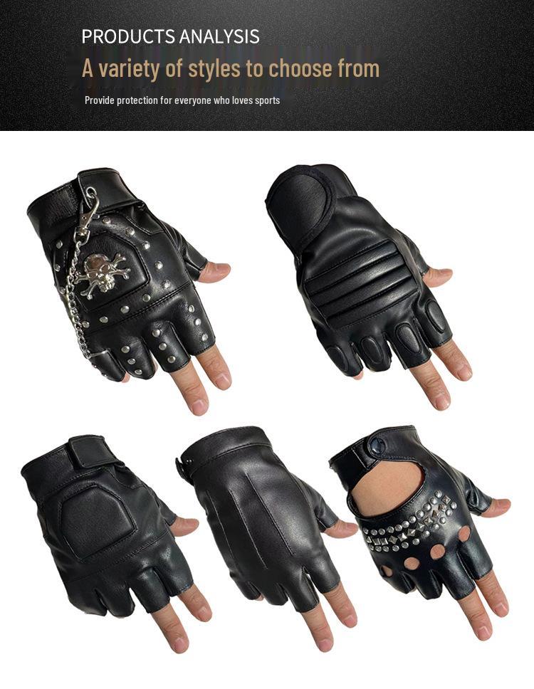 Men's Punk Rivet Fingerless Faux Leather Gloves for Cycling & Street Dance