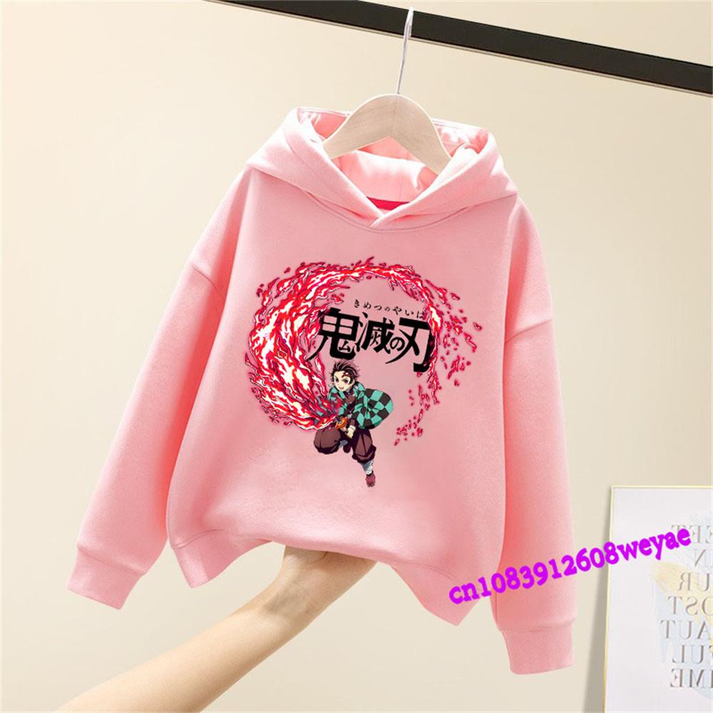 Demon Slayer Frühling und Herbst Kinder Jungen und Mädchen mit Kapuzenpullover Pullover Top Cartoon Druck Kinder Sportbekleidung Mantel