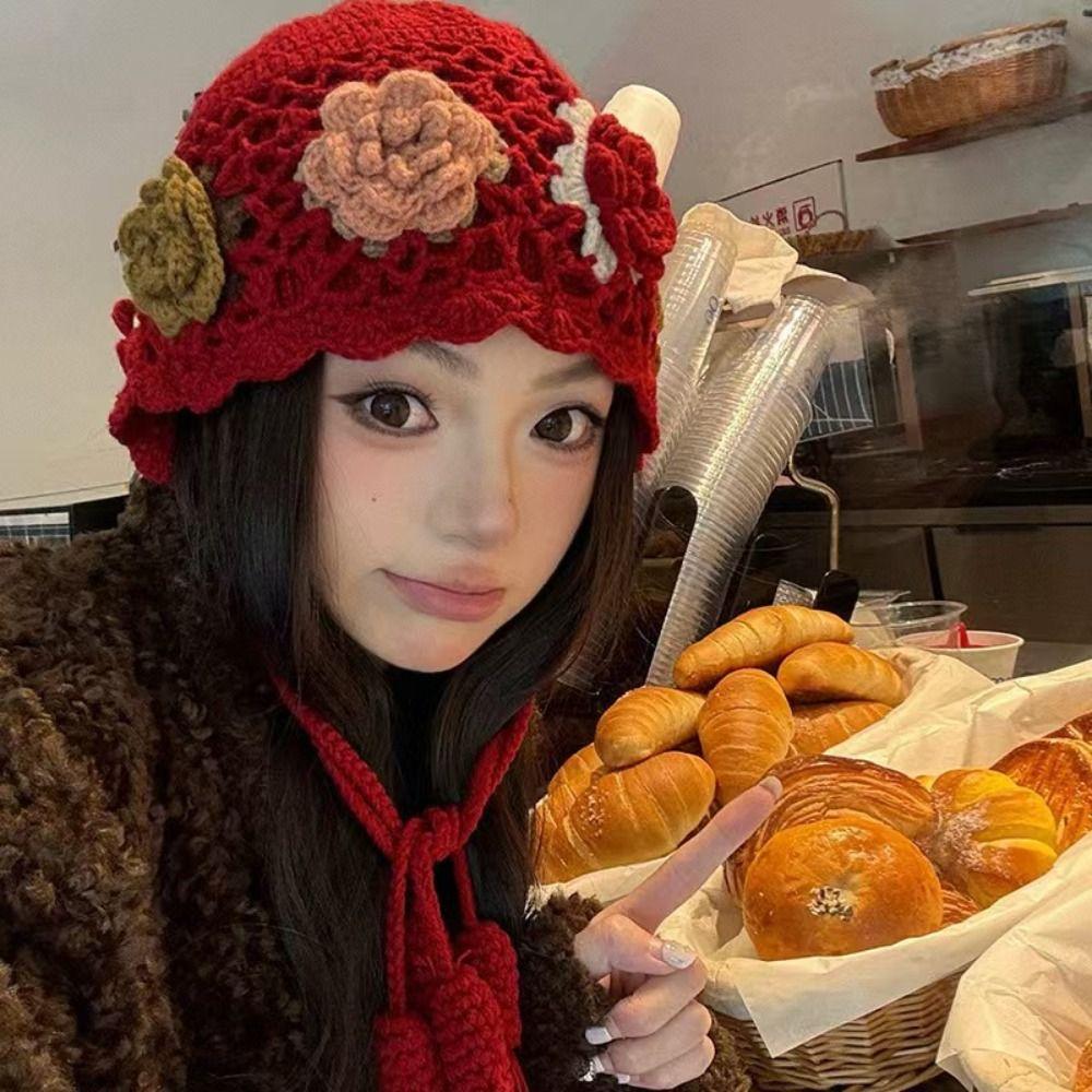 Tassels Tassel Beanies Hollow Out Knit Cap Fashion Crochet Knitted Hat Apparel Accessories