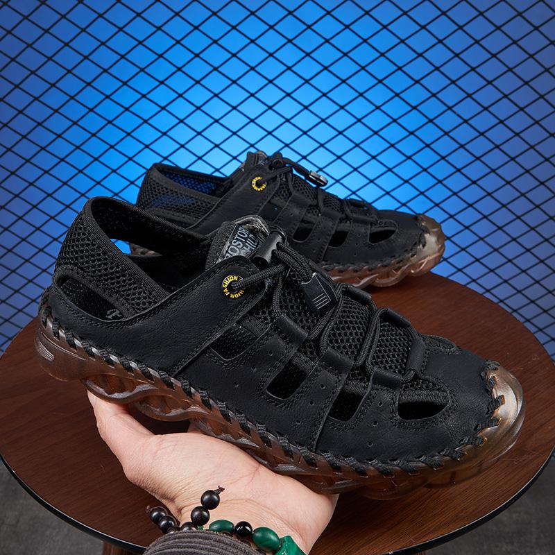 Fashion Outdoor Leisure Beach Shoes Anti Slip Leather Sandals for External Wear Quick Dry Wading Aqua Shoes Leisure Walk Summer Sandals