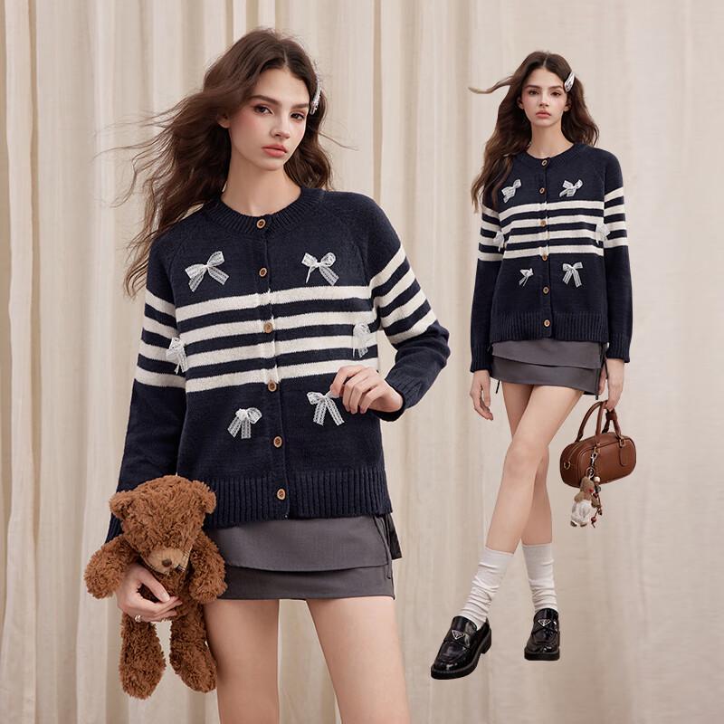 UNIFREE Academy Style Knitted Cardigan with Bow Brooch