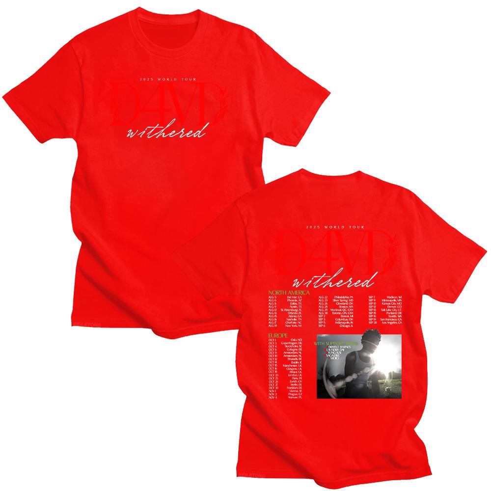 D4vd Withered 2025 Welttournee T-Shirt Herren Damen Hip Hop Oberteile Sommer Rundhals Kurzarm T-Shirt Mode Baumwolle Locker Streetwear