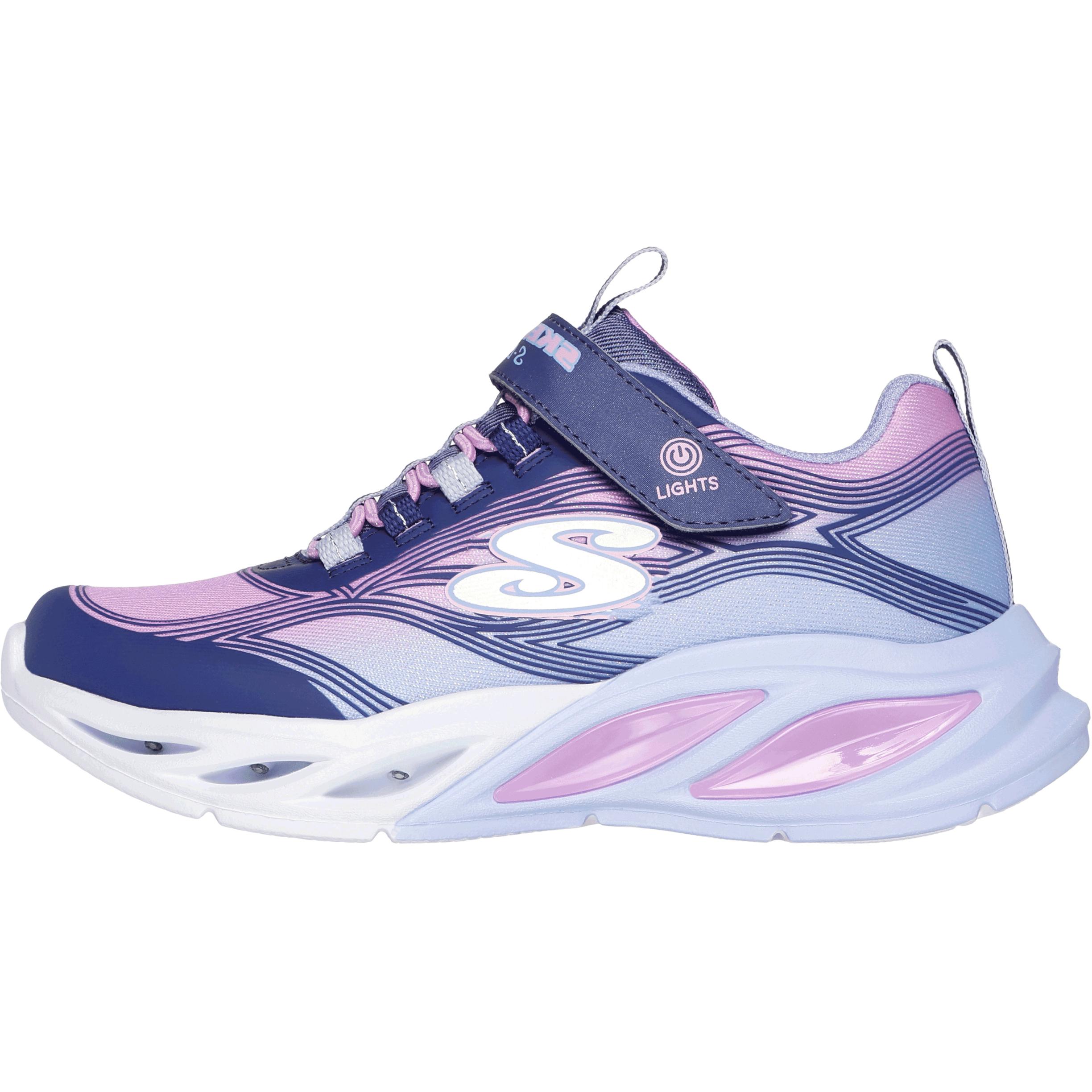 Skechers Девочки S-Lights: Космическое Сияние Модные Удобные Нескользящие Прочные Низкие Повседневные Кроссовки Детские Кроссовки Синий Розовый 303712L-NVMT 28.5