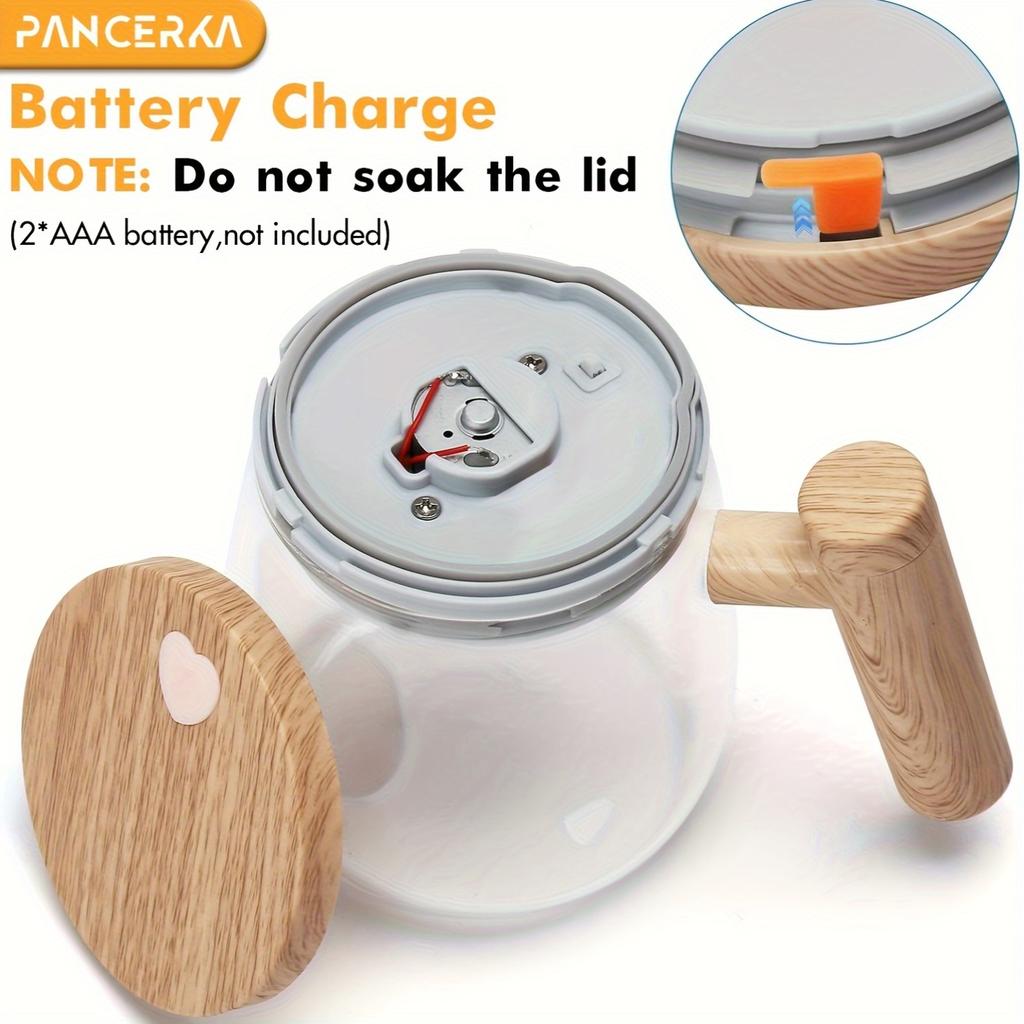 400ml Electric Self-Stirring Mug - High Borosilicate Glass Mixing Cup with Wooden Handle for Coffee, Milk, Protein Powder - Ideal for Home, Office