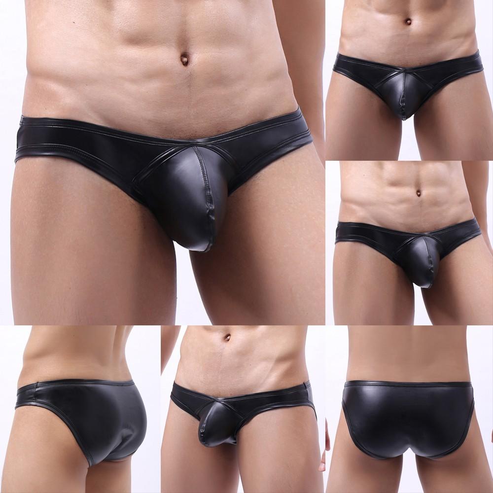 UK Thongs Underwear Faux Leather Briefs Black Sexy Mens Lingerie Boxer Jockstrap