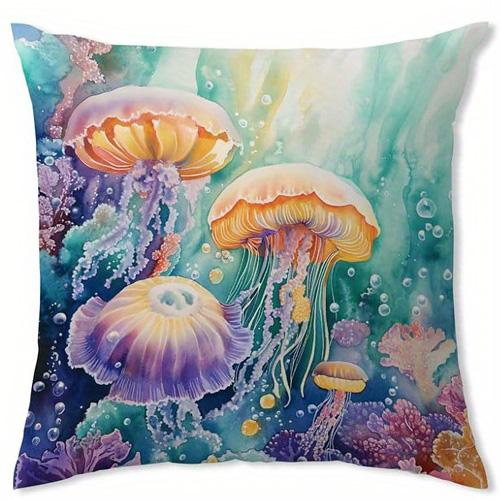 Colorful Jellyfish Underwater Double-sided Printed pillow cover Short plush Suitable living rooms bedrooms throw cushion cover