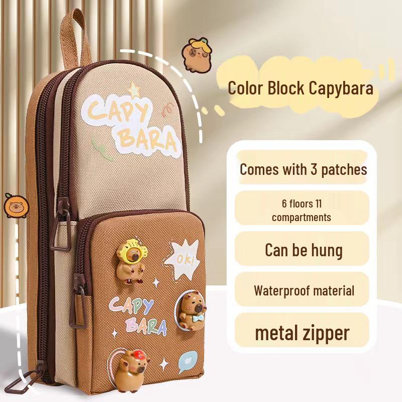 Capybara Girl Large Capacity Double-Layer Pencil Case with Double-Opening Window - Stylish & Unique.