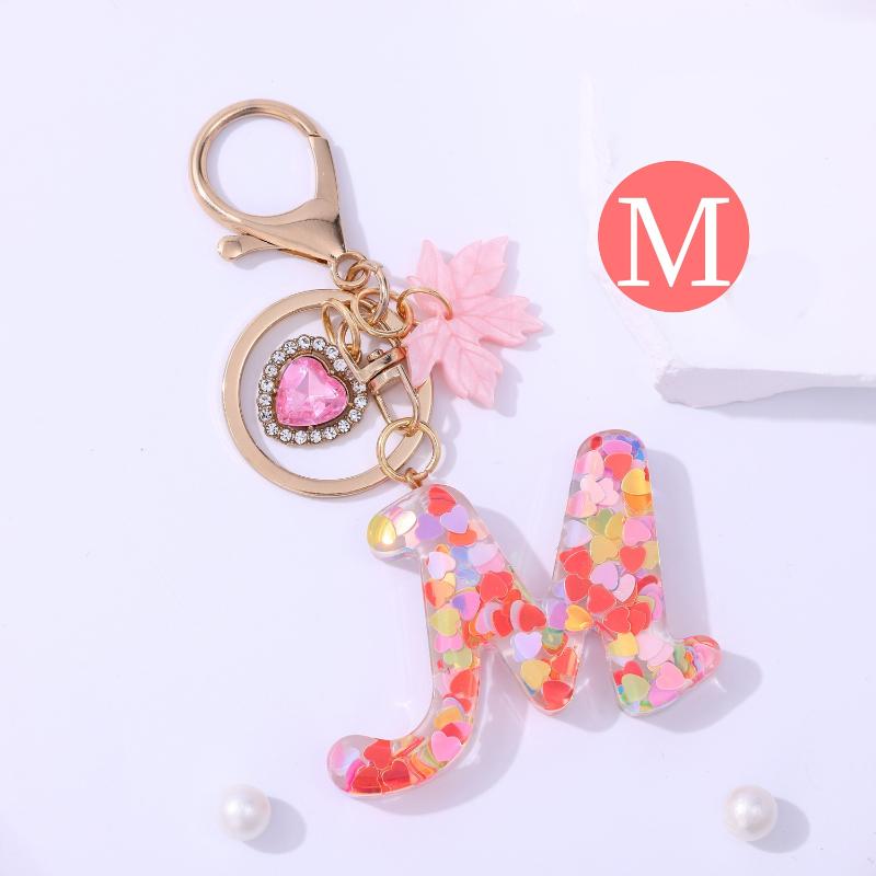 Fashion Pink A To Z Letter Keychain 26 Initials Alphabet Heart Pendant Car Keyring Backpack Hanging Decoration Couple Gift
