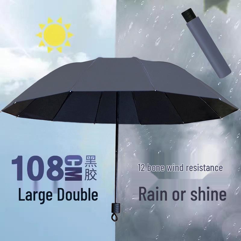 

Большой двухцелевой зонт Yuzhong для мужчин и женщин - Усиленный, Ручное складывание, Защита от солнца и дождя, с черным покрытием, Легкий и портативный