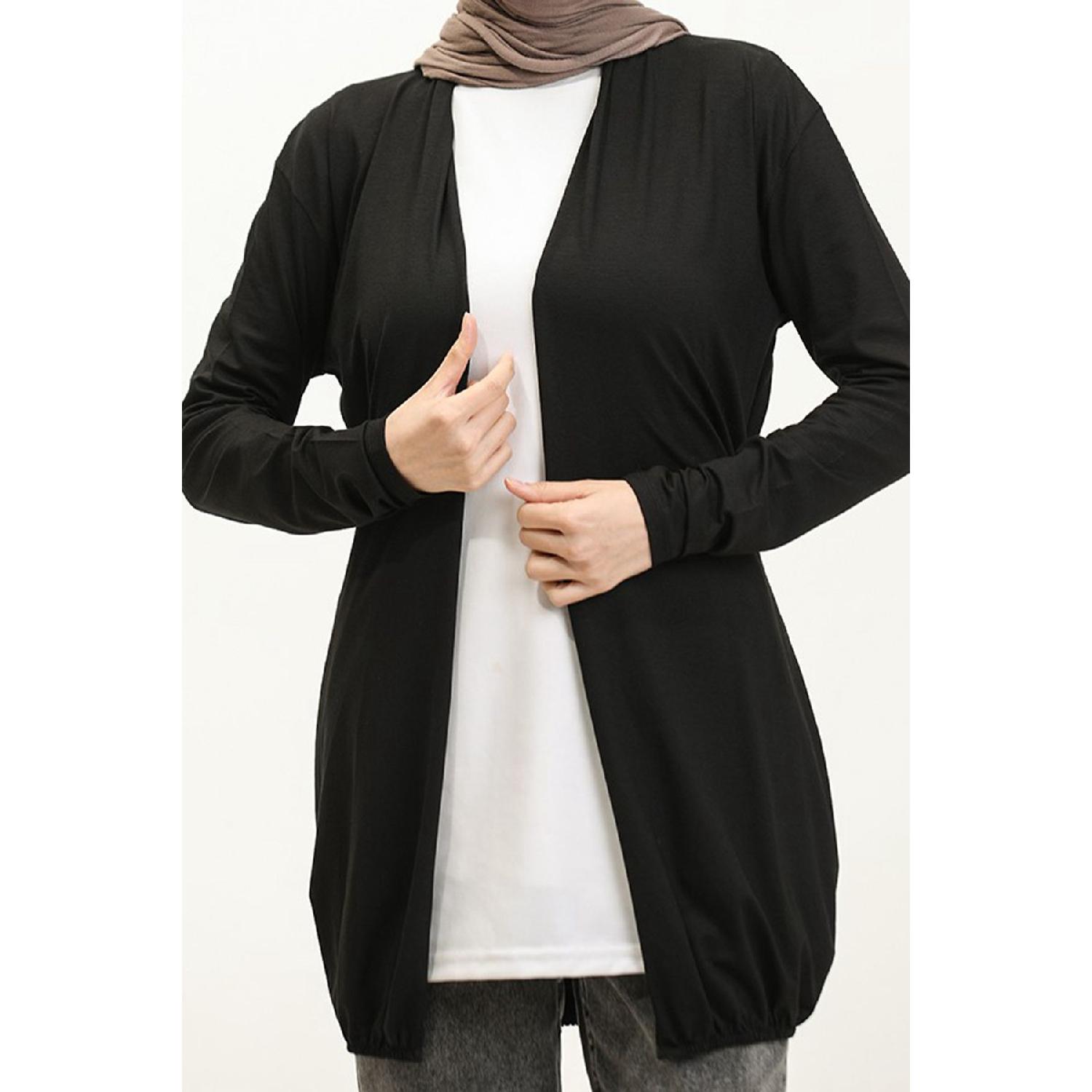 

Women s Belted Viscose Elastic Sports Jacket Hijab Cardigan S чорний