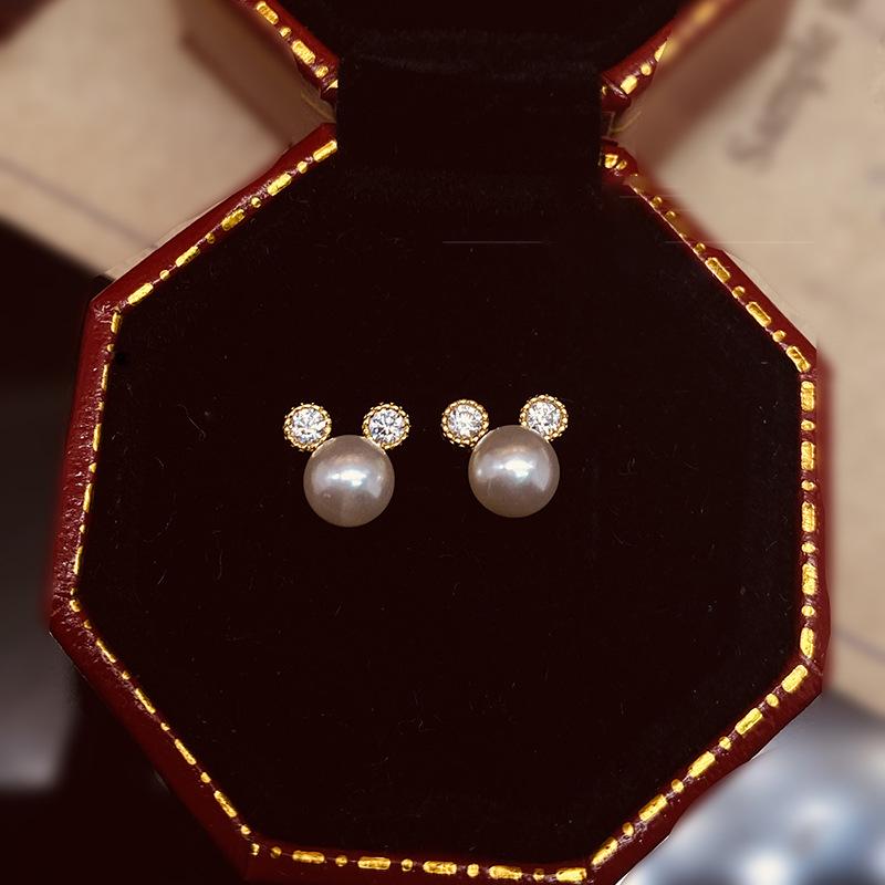 

Серьги-пусеты из стерлингового серебра с золотым покрытием «Микки Маус»: Мягкий, Милый, Креативный Дизайн для Женщин 925 Sterling Silver