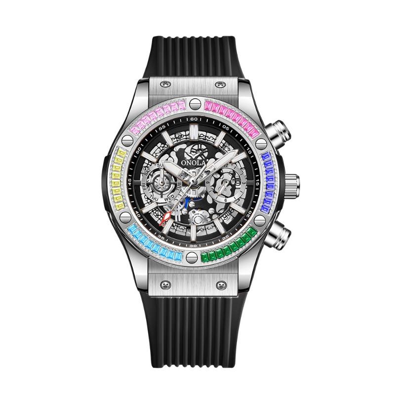 Top Brand Fashion New Rainbow Diamond Automatic Mechanical Watch Men's Waterproof Tape Watch