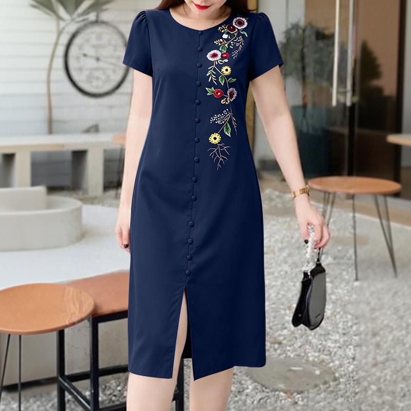 ZANZEA Women Casual Round Neck Short Sleeve Floral Print Dress