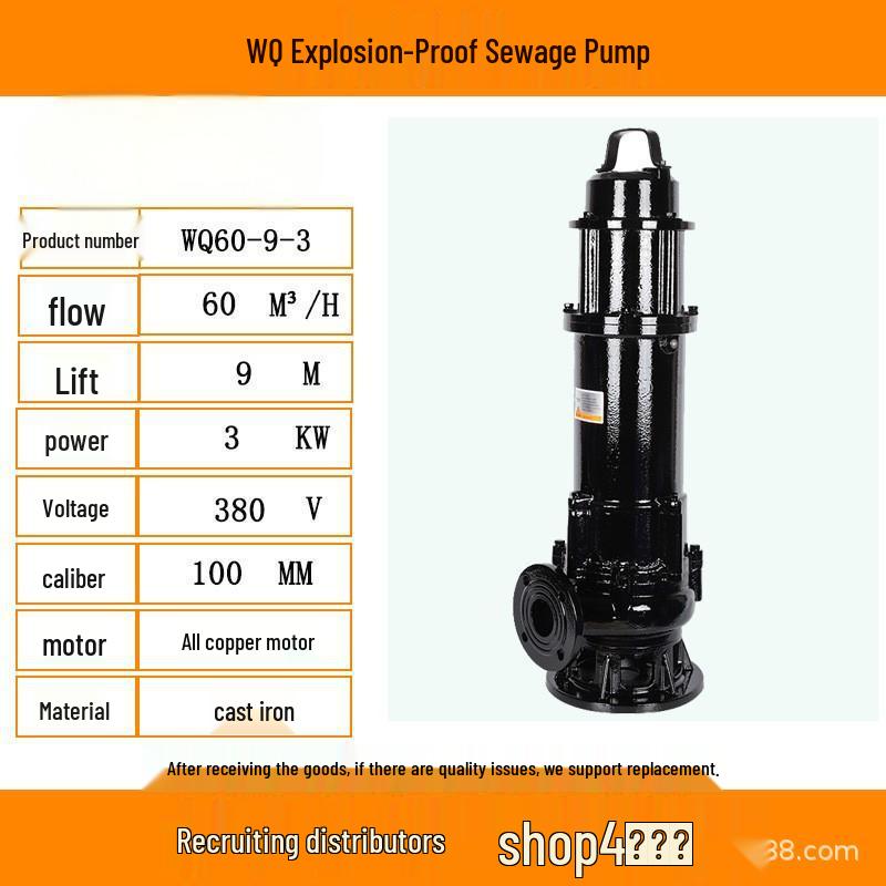 WQ High Flow Explosion-Proof Submersible Sludge Pump for Basements