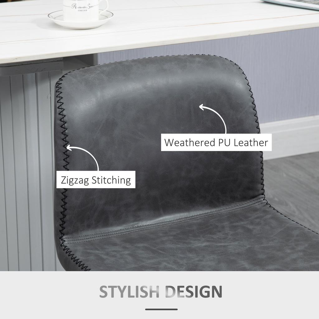Bar Stools Set Of 2 PU Leather Barstools With Backrest And Footrest For Kitchen Counter Breakfast Bar Dark Grey