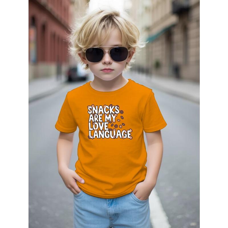 

European Size Funny Letter Print Short Sleeved T Shirt Breathable Round Neck Summer Top for Boys Casual Wear for Children 164cm жовтий
