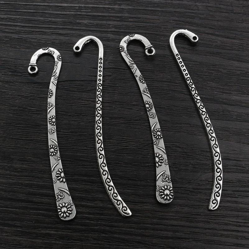 10pcs Vintage DIY Bookmark Charms Flower Antique Silver Plated Zinc Alloy Charms Pendant for Bookmarks Metal Jewelry Accessories