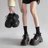 British Style Platform Loafers Women's 2025 Spring New Small Leather Shoes Lace-up Thick Heel Small Height Increase Single Shoe Trend